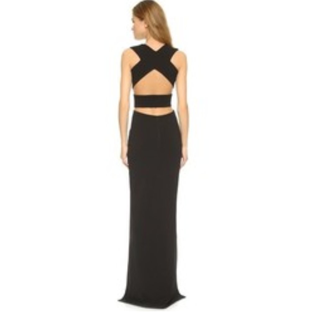 Solace London Plunging Black Gown With Cut Outs